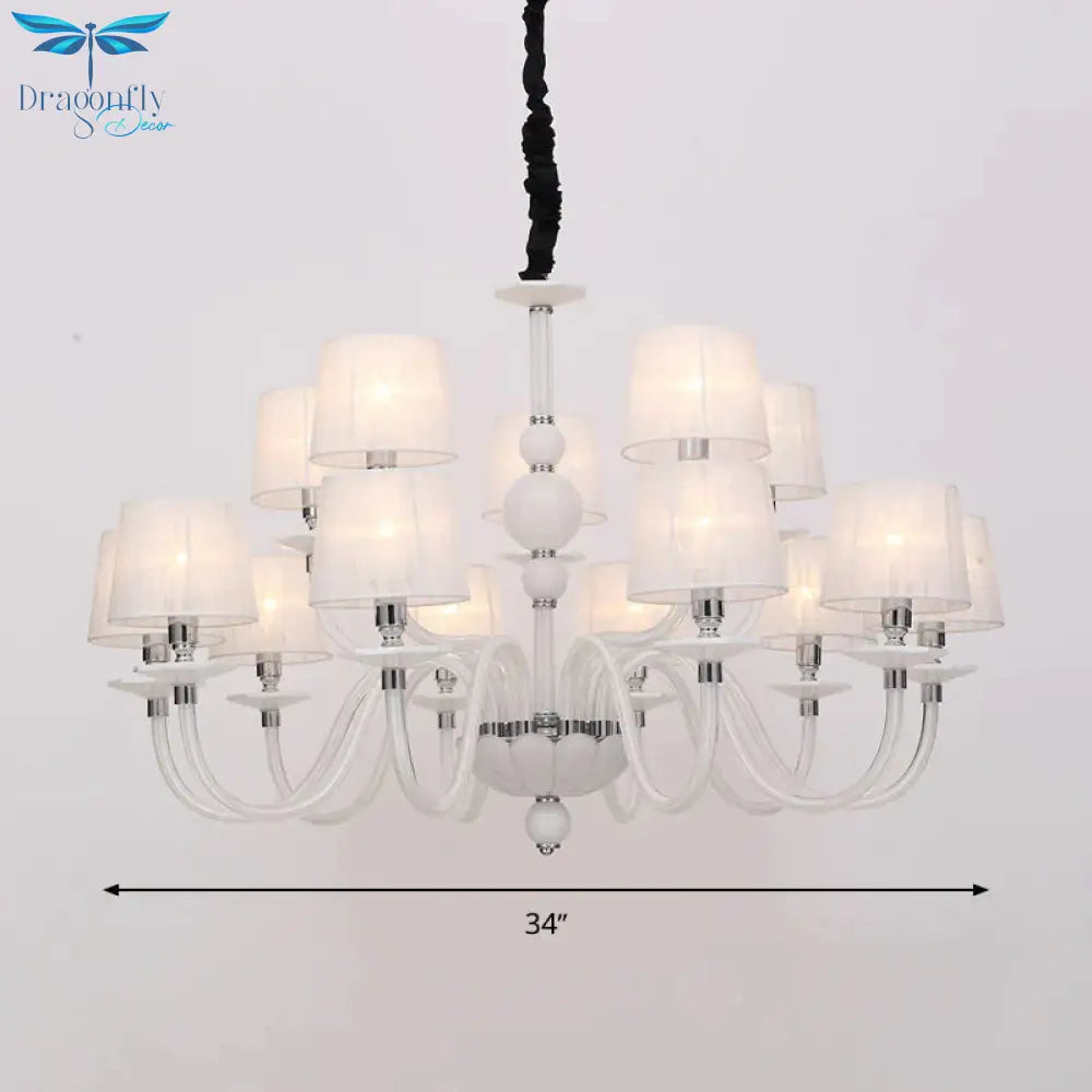 White Conical Ceiling Chandelier Antique Fabric 6/8/12 Lights Living Room Hanging Pendant Lamp