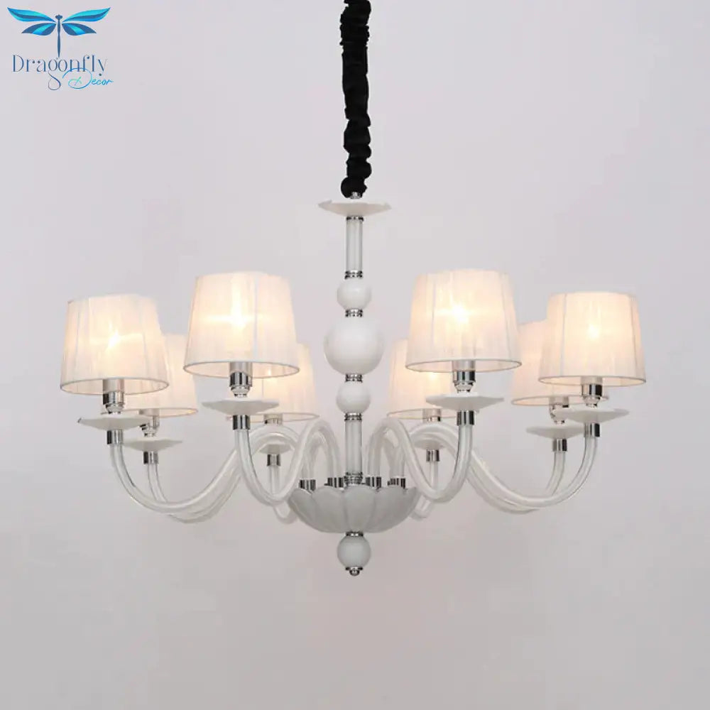White Conical Ceiling Chandelier Antique Fabric 6/8/12 Lights Living Room Hanging Pendant Lamp
