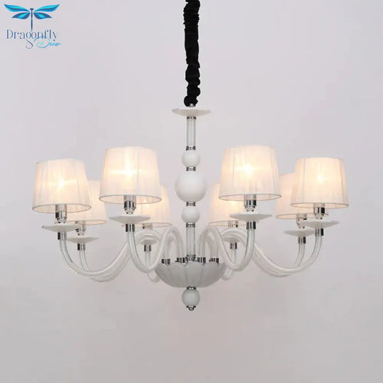 White Conical Ceiling Chandelier Antique Fabric 6/8/12 Lights Living Room Hanging Pendant Lamp