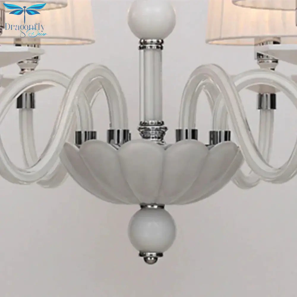 White Conical Ceiling Chandelier Antique Fabric 6/8/12 Lights Living Room Hanging Pendant Lamp