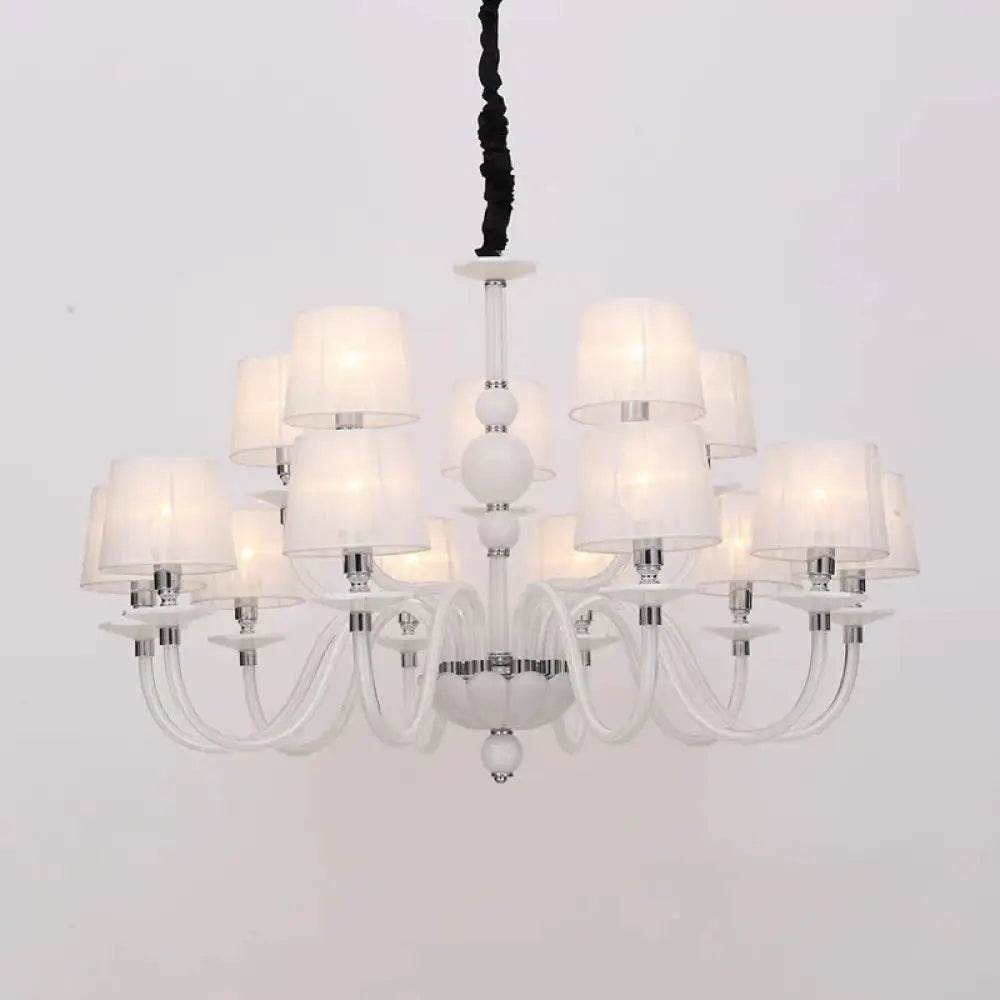 White Conical Ceiling Chandelier Antique Fabric 6/8/12 Lights Living Room Hanging Pendant Lamp