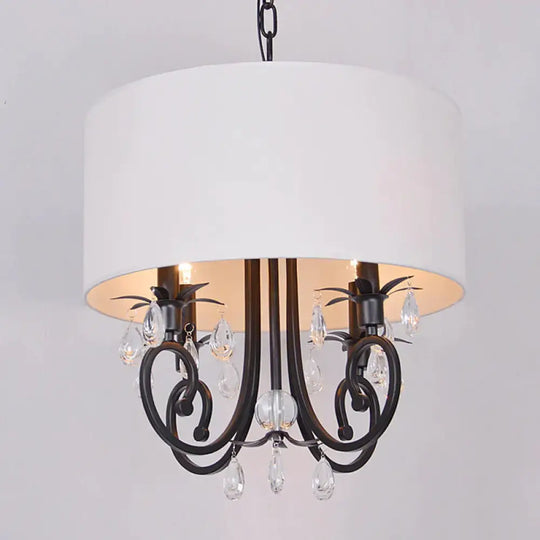 White Drum Chandelier Light Traditional 4 Heads Beveled Glass Crystal Led Pendant Lighting