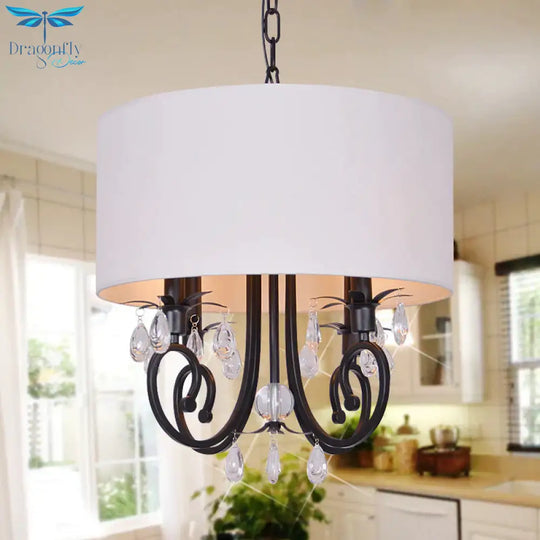 White Drum Chandelier Light Traditional 4 Heads Beveled Glass Crystal Led Pendant Lighting