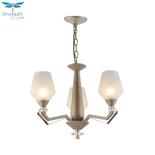 White Frosted Glass Cup Shape Chandelier Traditional 3/6 Bulbs Bedroom Pendulum Light In Gold