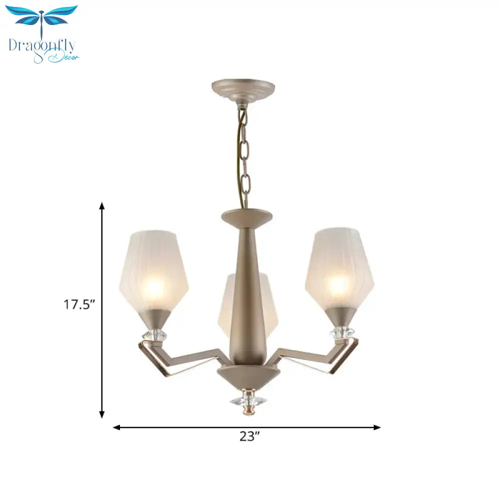 White Frosted Glass Cup Shape Chandelier Traditional 3/6 Bulbs Bedroom Pendulum Light In Gold