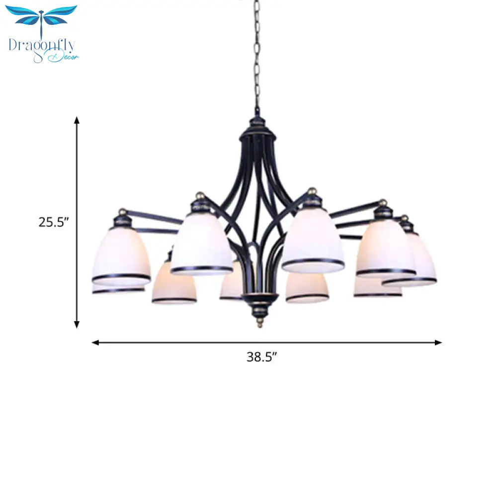 White Glass Black Pendant Lamp Tapered 10 Lights Traditional Chandelier Light Fixture For Living