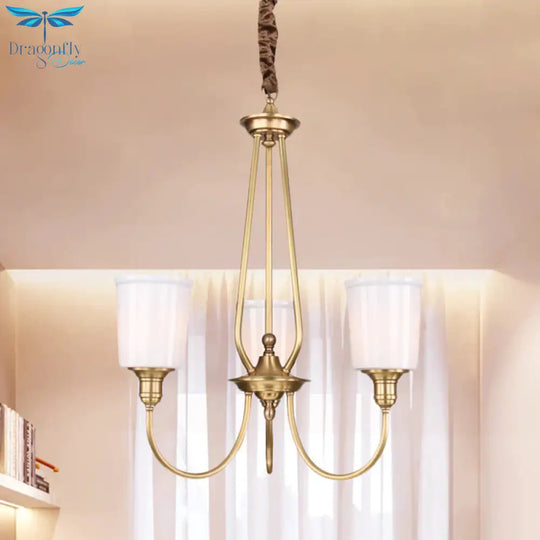 White Glass Cylinder Chandelier Light Colonialism 3/5 Lights Bedroom Pendant Lighting Fixture In