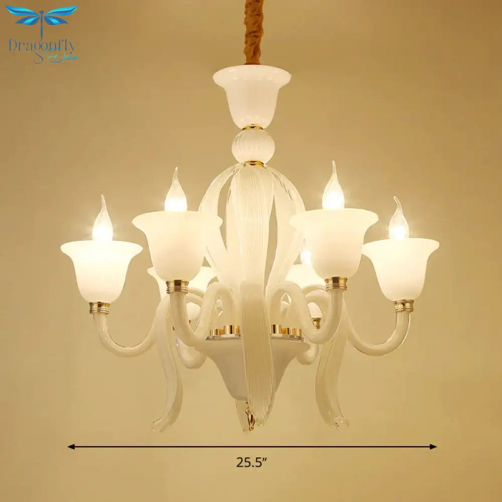 White Glass Stamen Shape Chandelier Lighting Antique 6/8/10 Lights Bedroom Ceiling Pendant Lamp