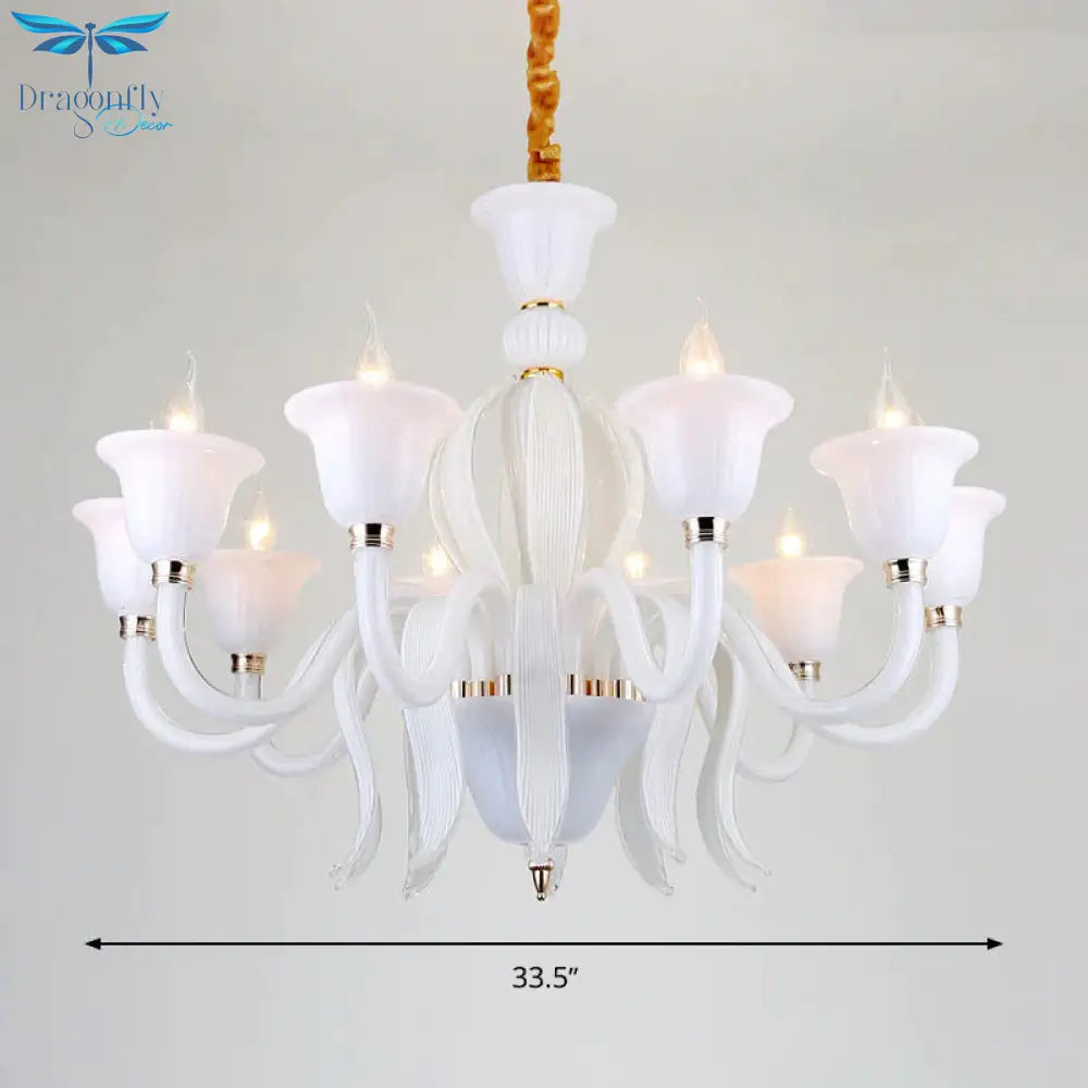 White Glass Stamen Shape Chandelier Lighting Antique 6/8/10 Lights Bedroom Ceiling Pendant Lamp