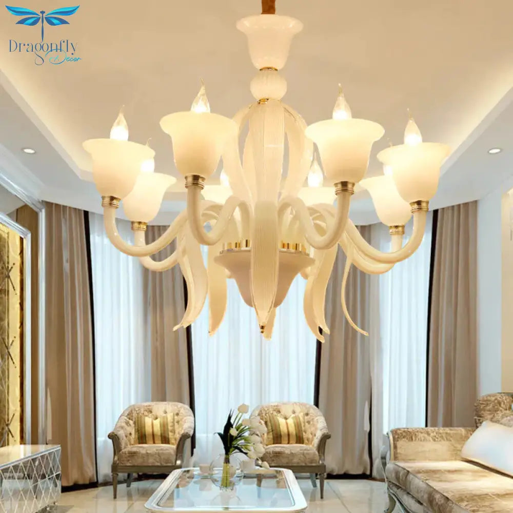 White Glass Stamen Shape Chandelier Lighting Antique 6/8/10 Lights Bedroom Ceiling Pendant Lamp