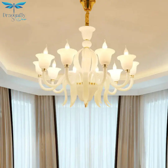 White Glass Stamen Shape Chandelier Lighting Antique 6/8/10 Lights Bedroom Ceiling Pendant Lamp