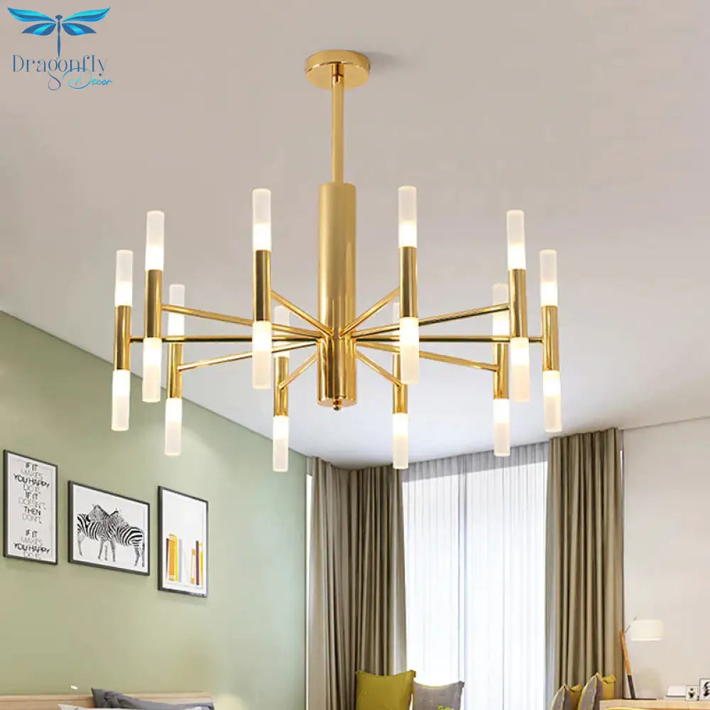 White Glass Tube Chandelier Post Modern Multi Lights Gold Led Hanging Light Fixture