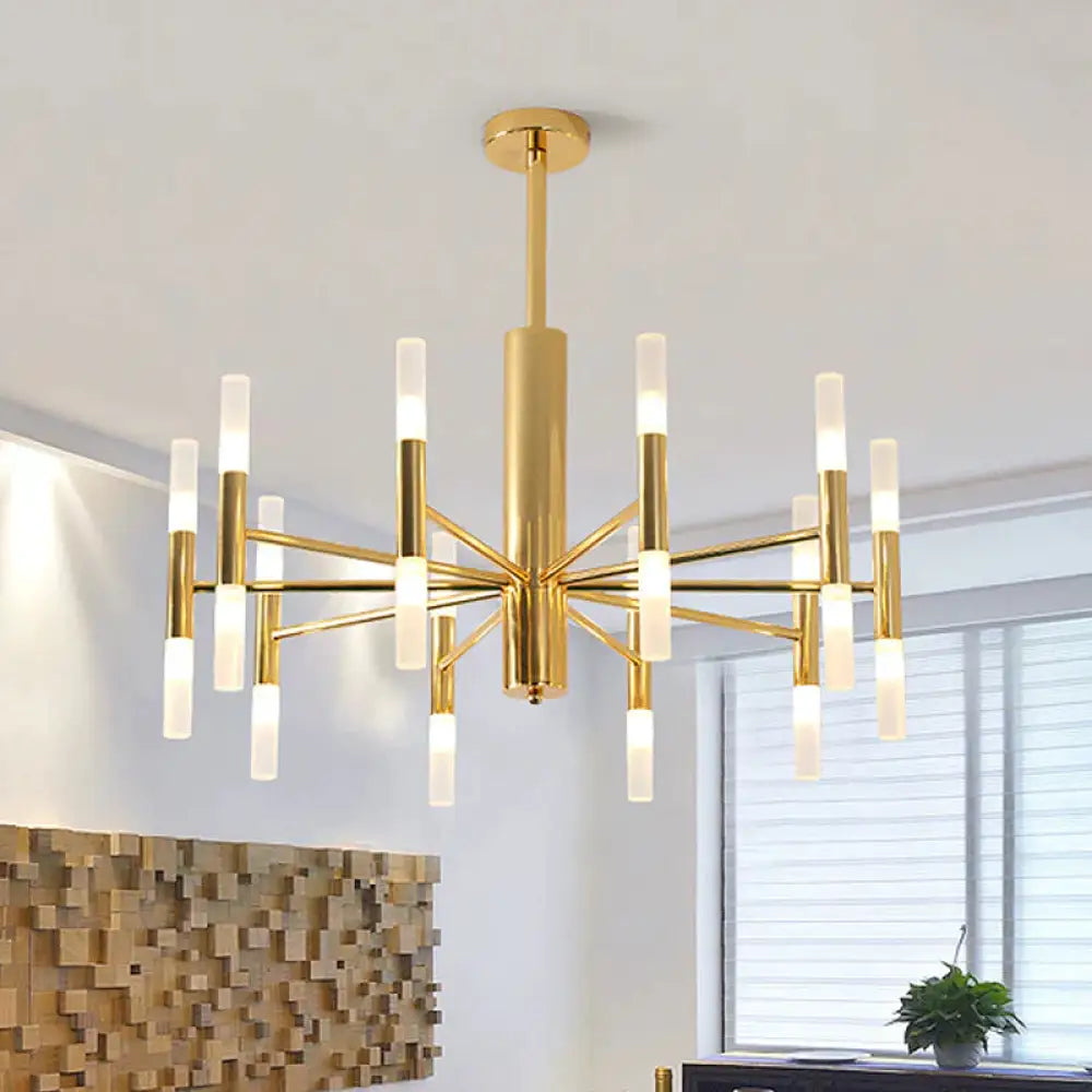 White Glass Tube Chandelier Post Modern Multi Lights Gold Led Hanging Light Fixture / 27’