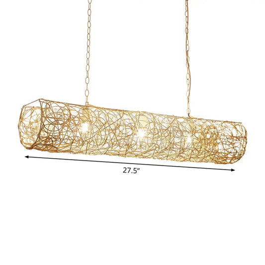 White Piping Horizontal Suspension Light Contemporary 3 - Light Bamboo Rattan Chandelier Pendant