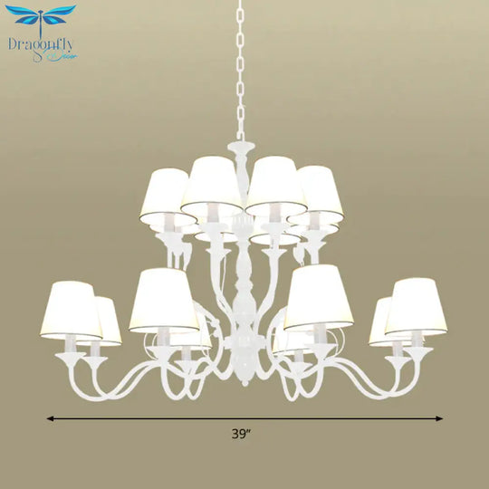 White Tapered Chandelier Lamp Traditionary Fabric 10/12/16 Bulbs Bedroom Pendant Light Fixture With