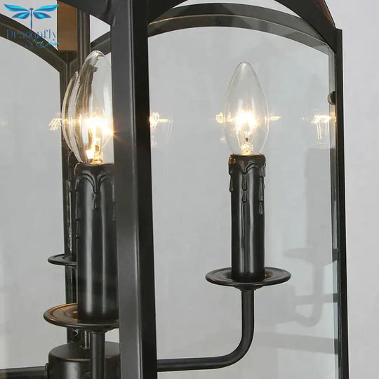 Wire Cage Indoor Chandelier Pendant Light Industrial Style Metal 4 Heads Black Hanging Lamp With