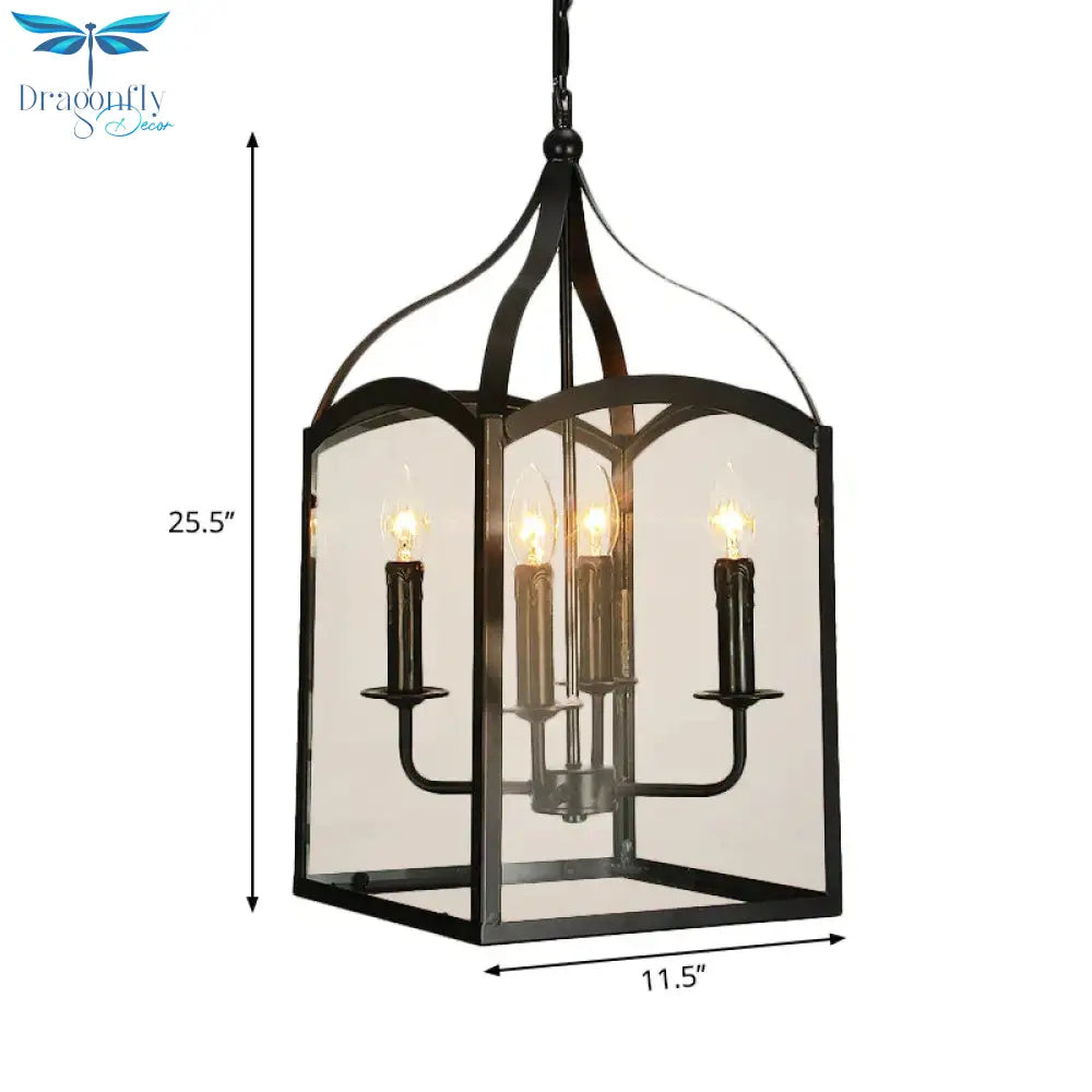Wire Cage Indoor Chandelier Pendant Light Industrial Style Metal 4 Heads Black Hanging Lamp With