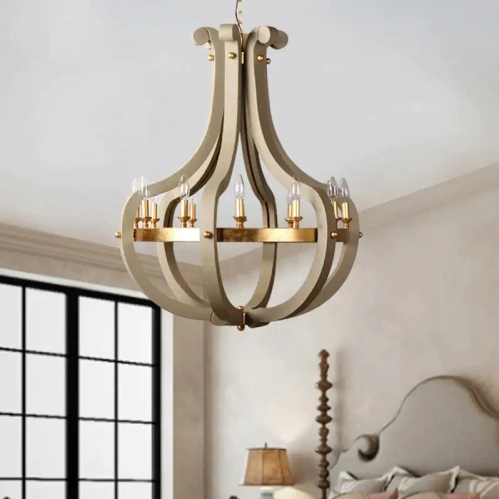 Wood Bend Chandelier Lamp Contemporary 6/12 Bulbs Gold Pendant Lighting Fixture With Adjustable
