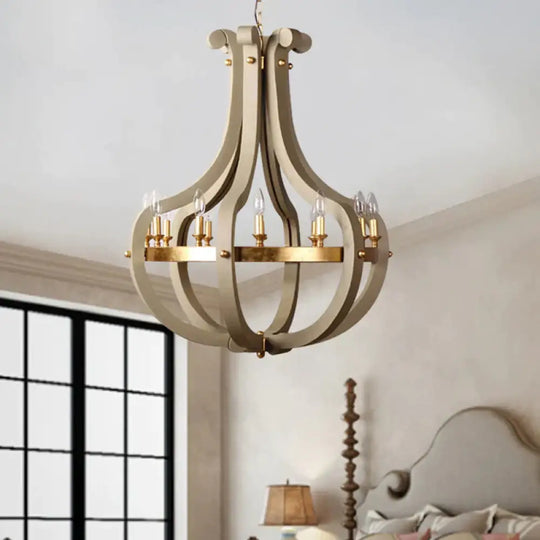 Wood Bend Chandelier Lamp Contemporary 6/12 Bulbs Gold Pendant Lighting Fixture With Adjustable