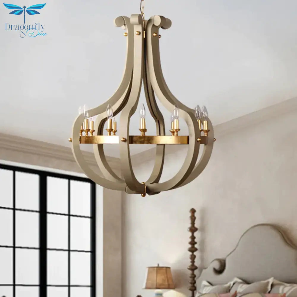 Wood Bend Chandelier Lamp Contemporary 6/12 Bulbs Gold Pendant Lighting Fixture With Adjustable