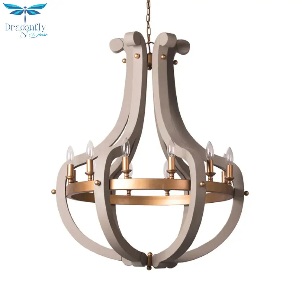 Wood Bend Chandelier Lamp Contemporary 6/12 Bulbs Gold Pendant Lighting Fixture With Adjustable