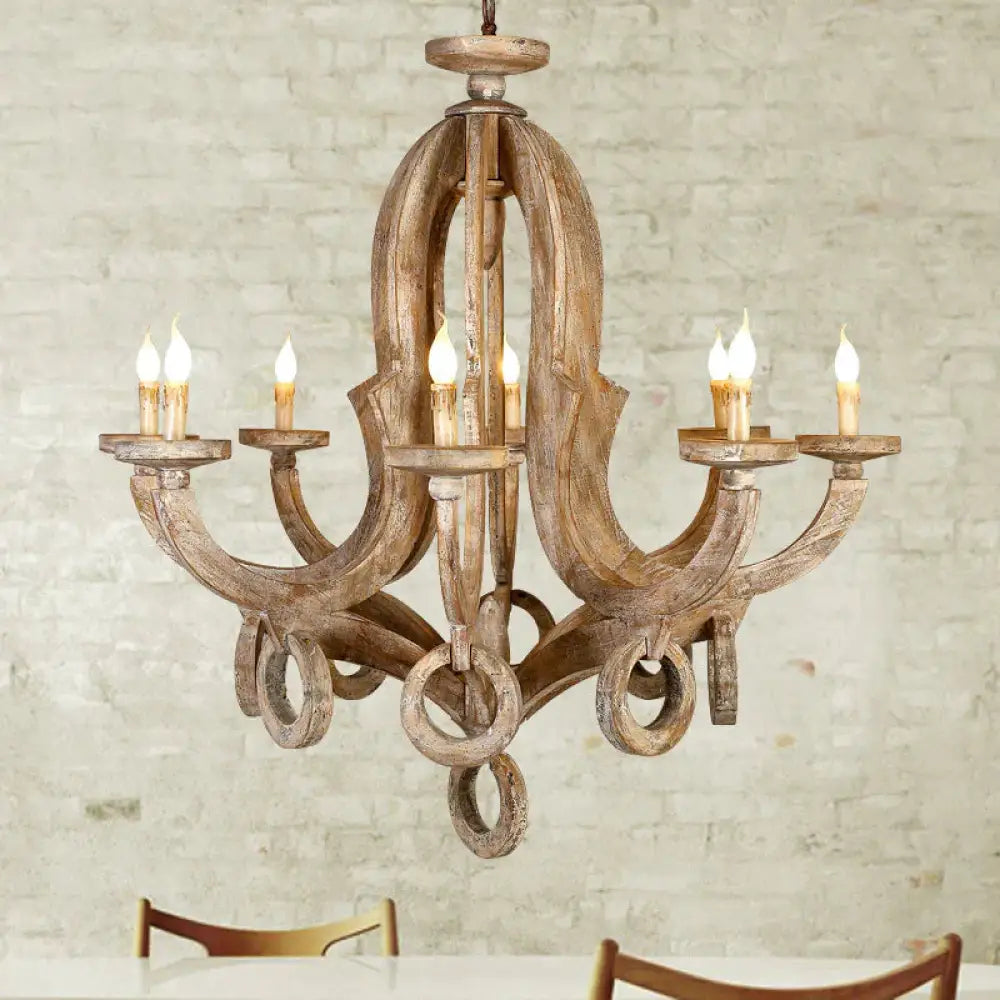 Wood Sputnik Chandelier Lamp Retro 6/8 Bulbs Brown Pendant Lighting Fixture With Adjustable Chain 8