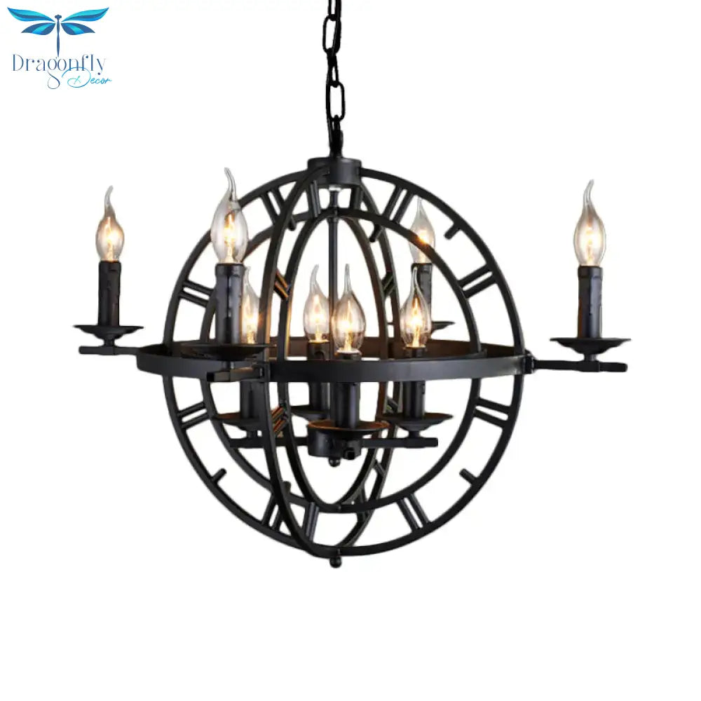 Wrought Iron Orbit Chandelier Light Fixture Industrial Style 8 Bulbs Antique Bronze Suspension Lamp