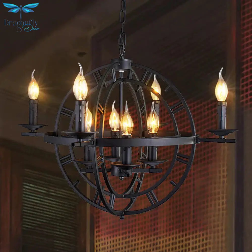 Wrought Iron Orbit Chandelier Light Fixture Industrial Style 8 Bulbs Antique Bronze Suspension Lamp