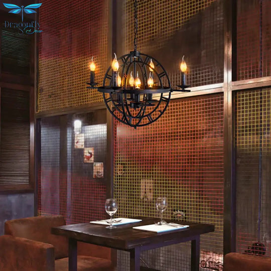 Wrought Iron Orbit Chandelier Light Fixture Industrial Style 8 Bulbs Antique Bronze Suspension Lamp