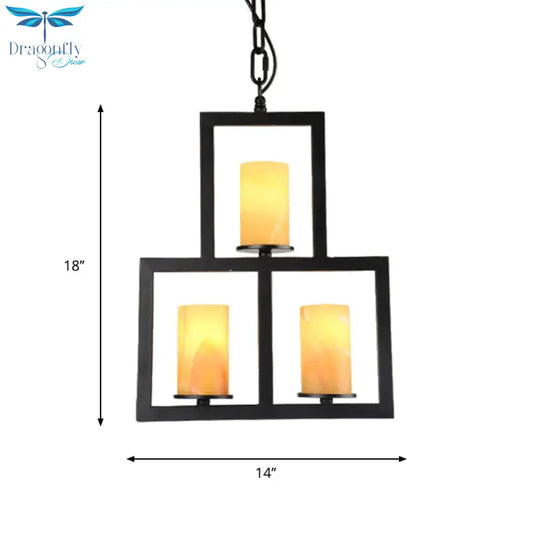 Yellow Dolomite Black Finish Chandelier Lamp Cylinder 3 - Light Country Hanging Lighting With 3 -